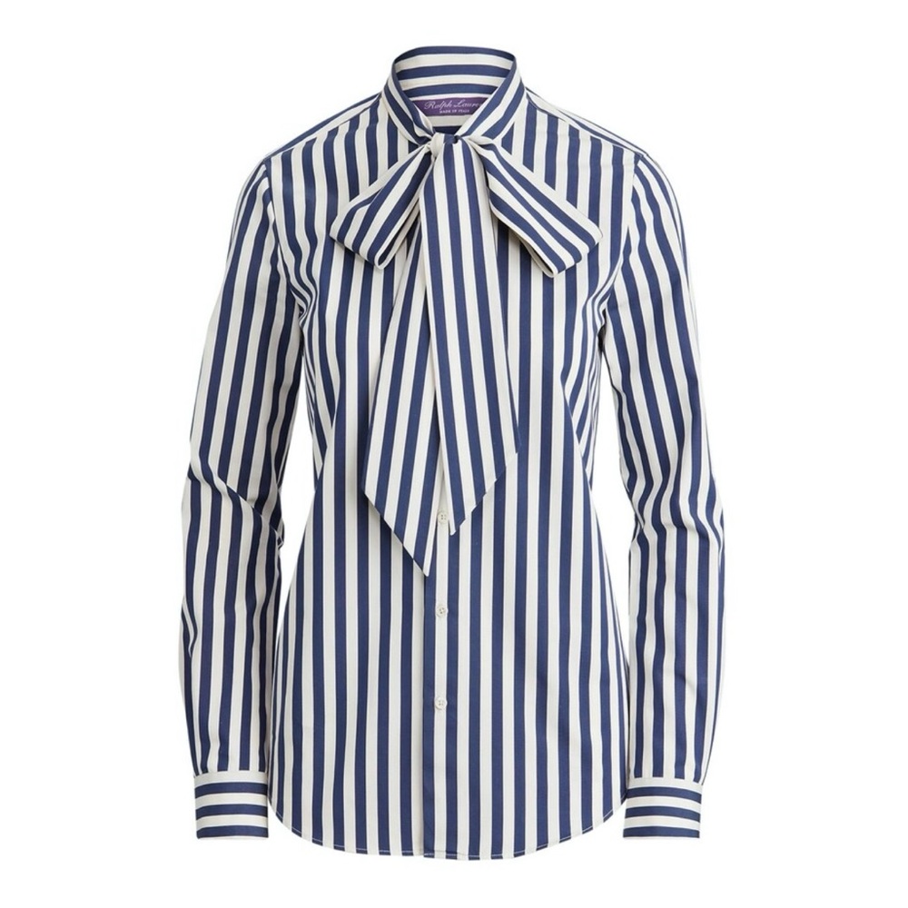 Ralph Lauren Purple Label Collection Tied Neck Detail Striped Shirt